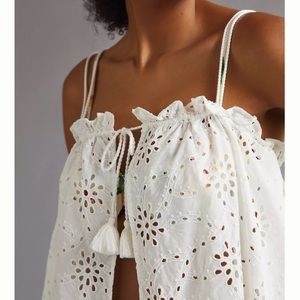 NWT Maeve Anthropologie White Eyelet Lace Tie Front Layer Coverup Top One Size